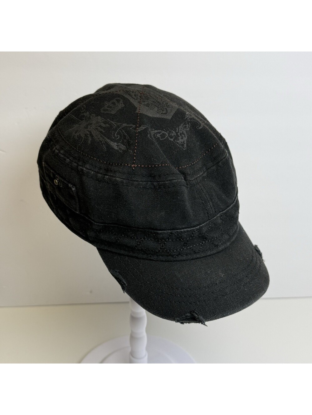 Vintage Crown Cadet Hat Black Graphic Y2K Juicy Style Distressed Cap Motif Retro